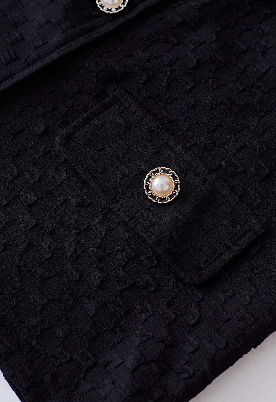Fake Flap Pockets Button Down Top and Shorts Set in Black