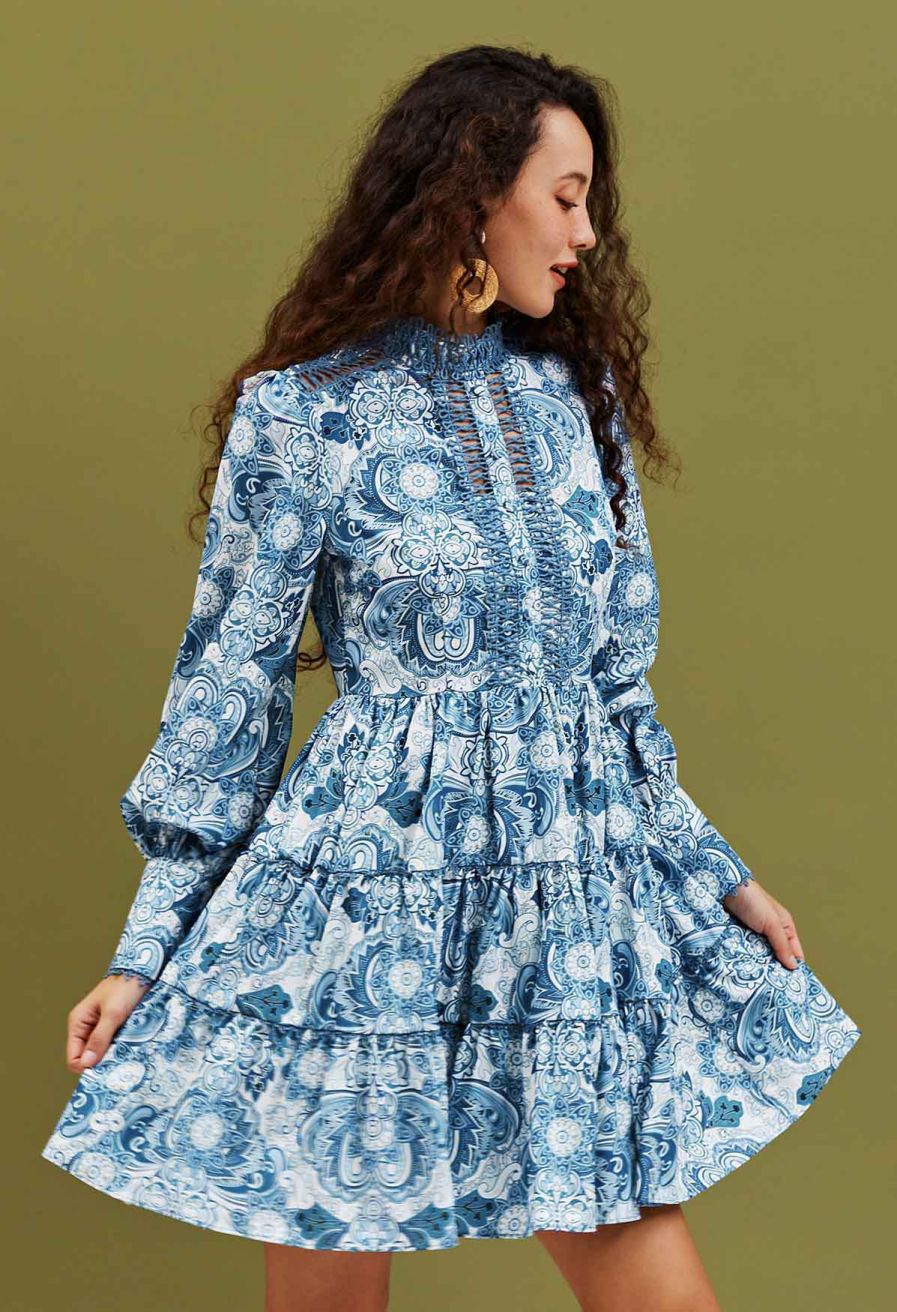 Eternal Paisley Cutwork Lace Frilling Dress