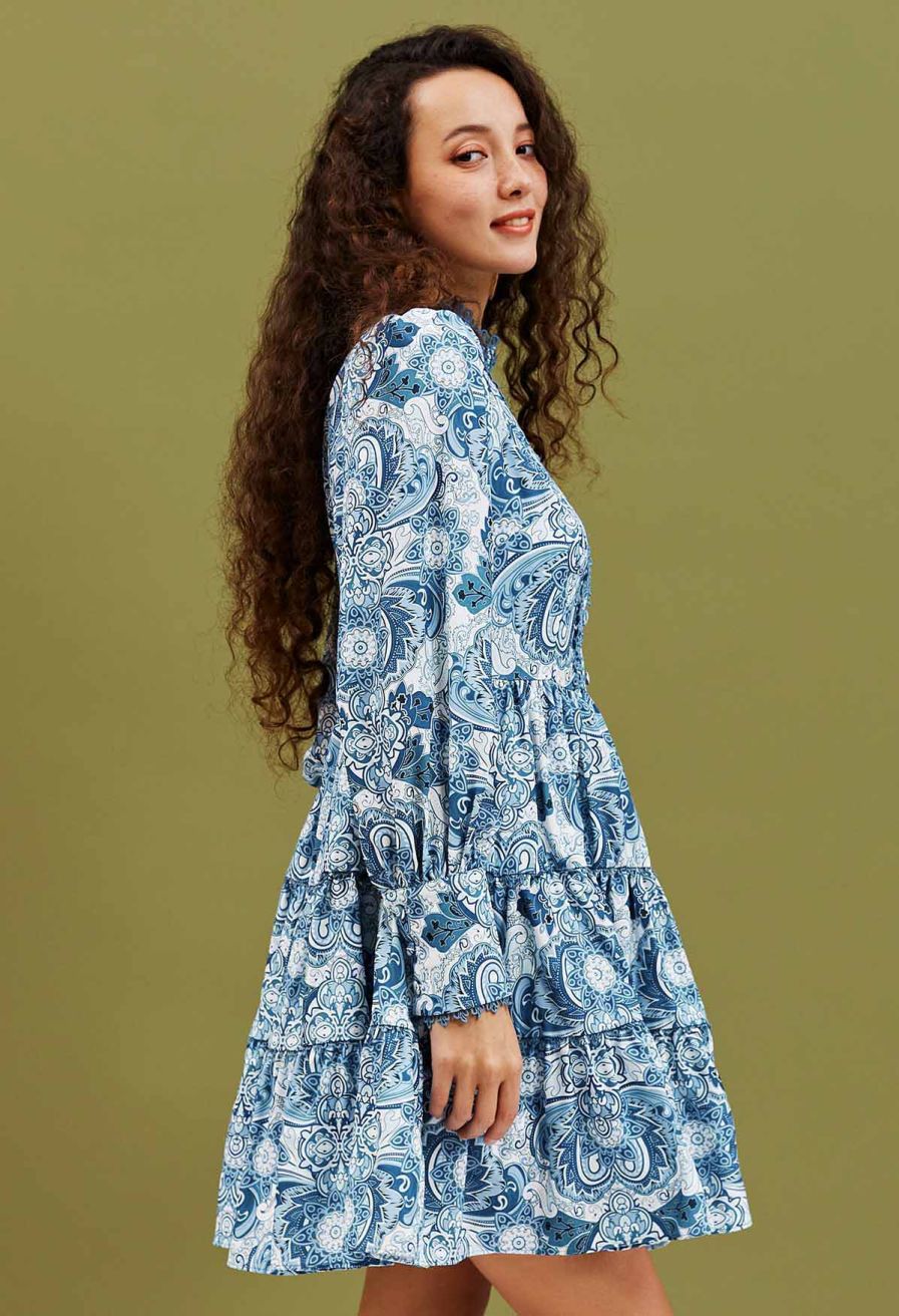 Eternal Paisley Cutwork Lace Frilling Dress