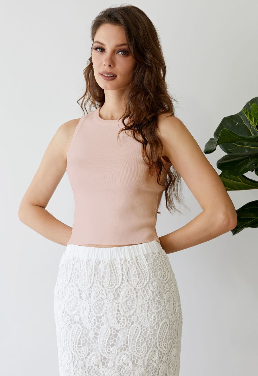 Lithesome Comfort Knit Tank Top in Pink