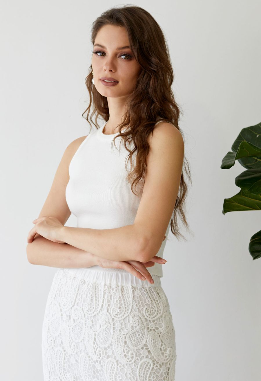 Lithesome Comfort Knit Tank Top in Ivory