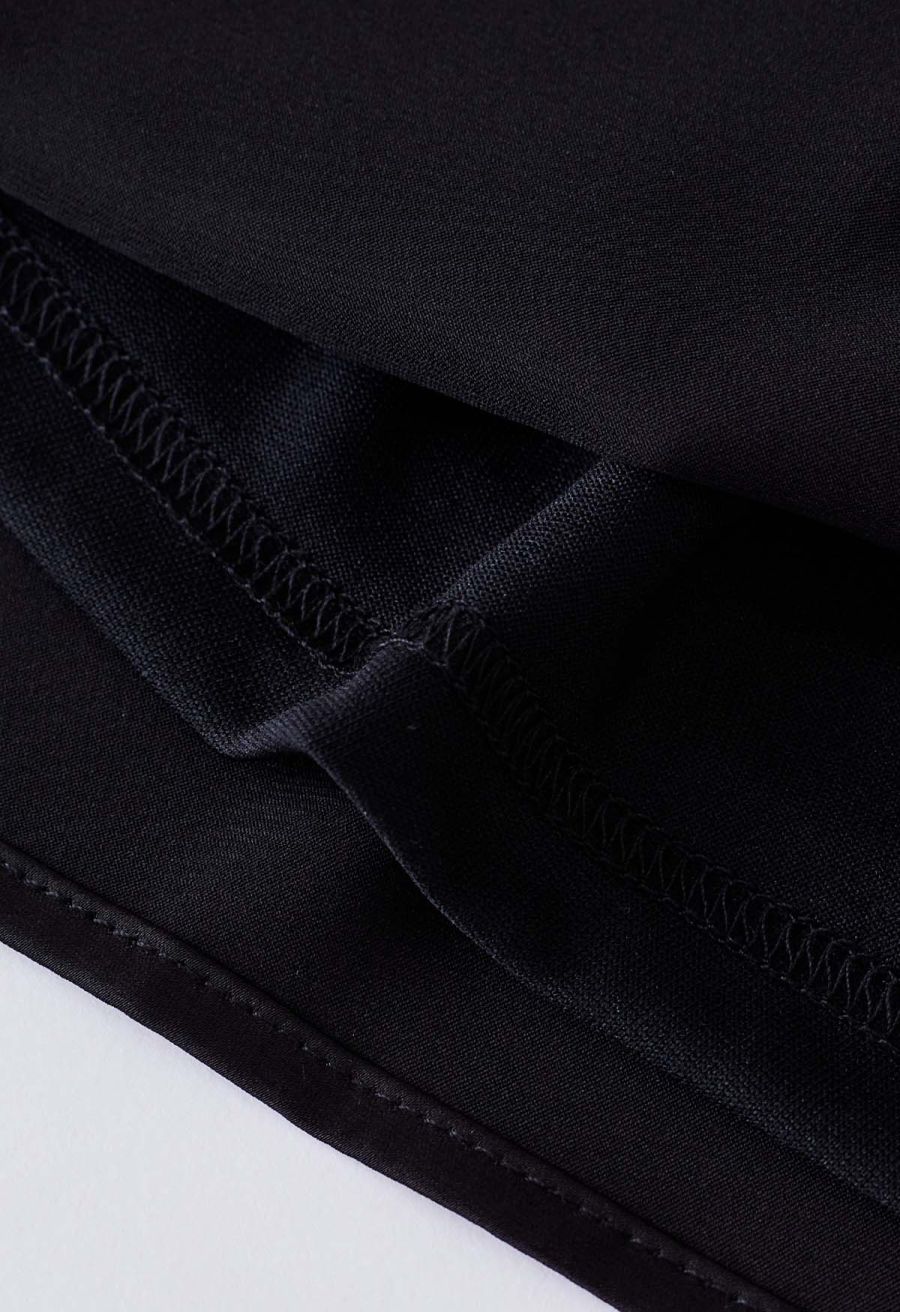 Satin Asymmetric Ruched Neckline Sleeveless Playsuit in Black