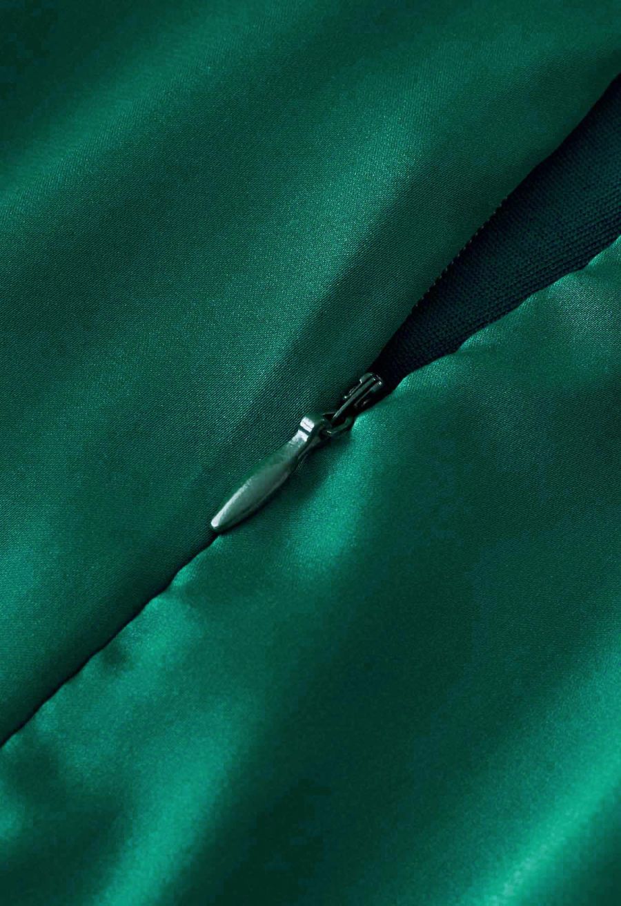Satin Asymmetric Ruched Neckline Sleeveless Playsuit in Dark Green