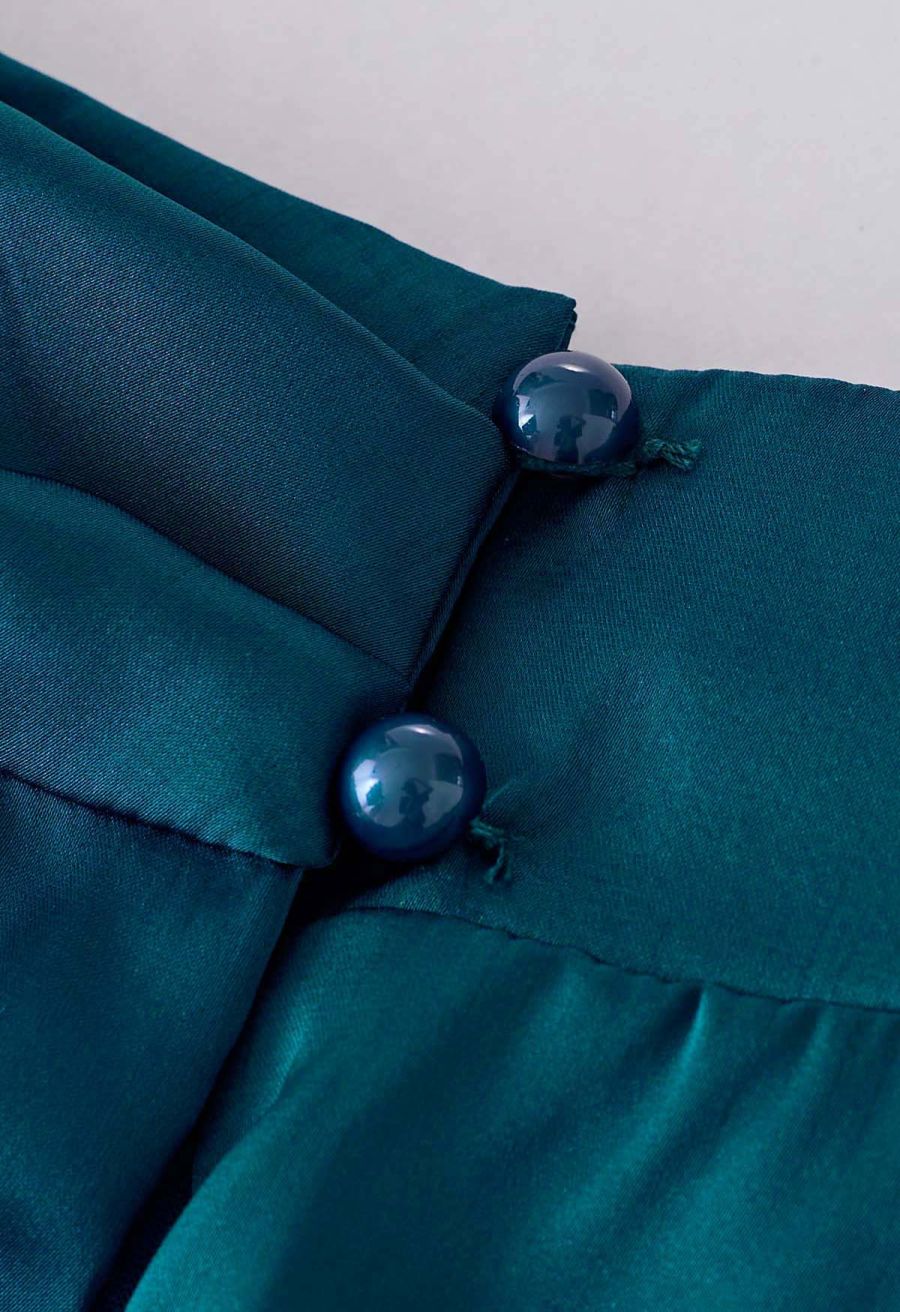 Satin Asymmetric Ruched Neckline Sleeveless Playsuit in Teal