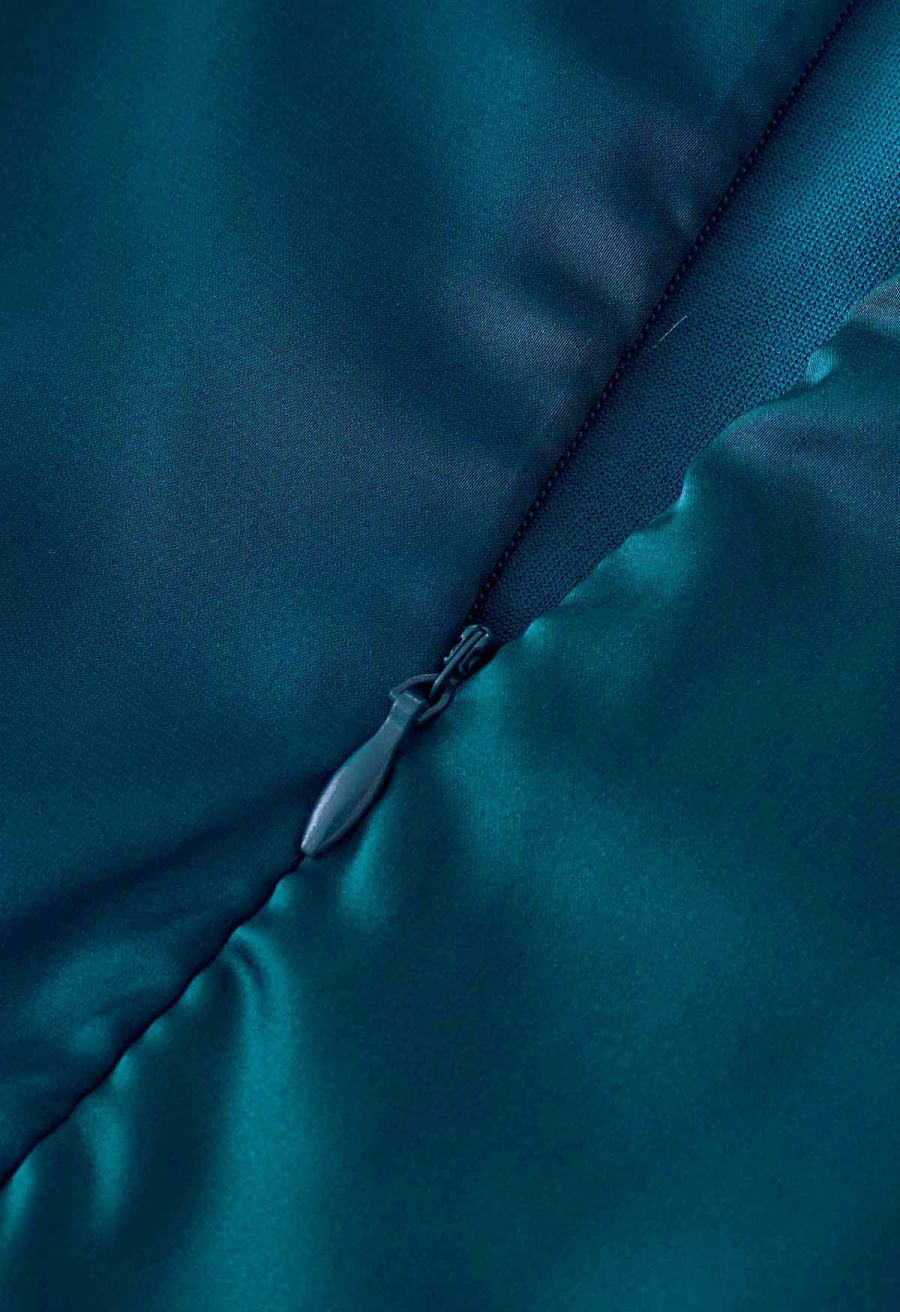 Satin Asymmetric Ruched Neckline Sleeveless Playsuit in Teal