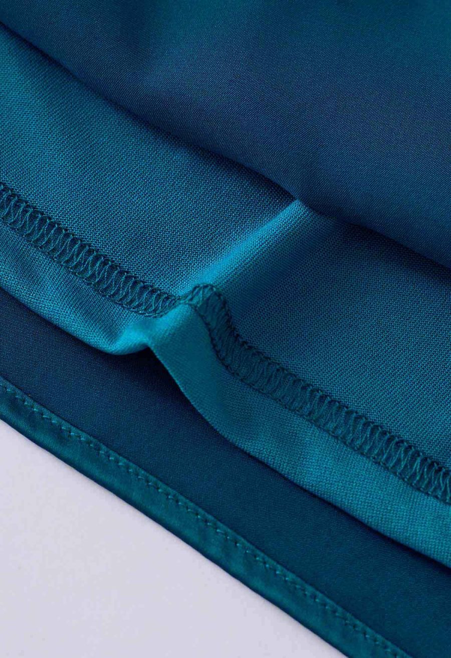 Satin Asymmetric Ruched Neckline Sleeveless Playsuit in Teal