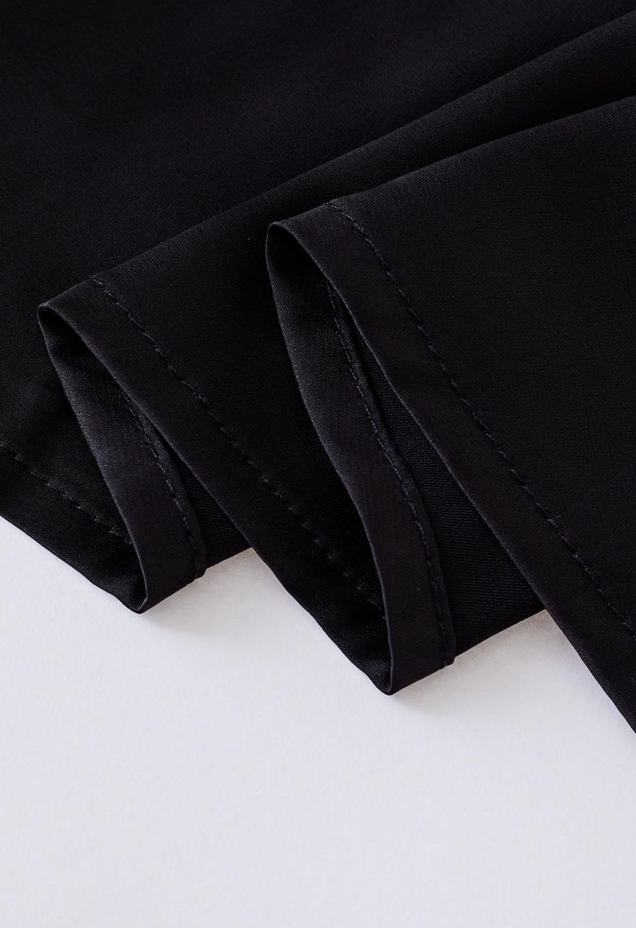 Halter Neck Cutout Satin Playsuit in Black