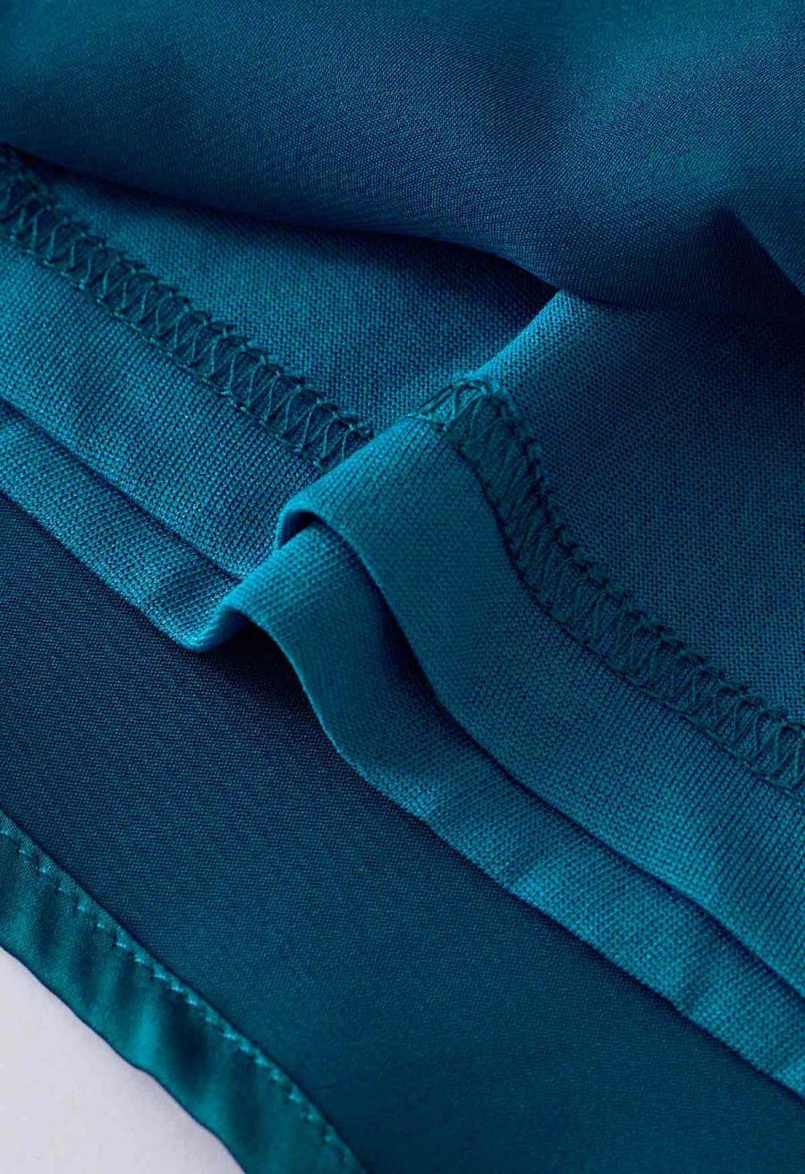 Halter Neck Cutout Satin Playsuit in Teal