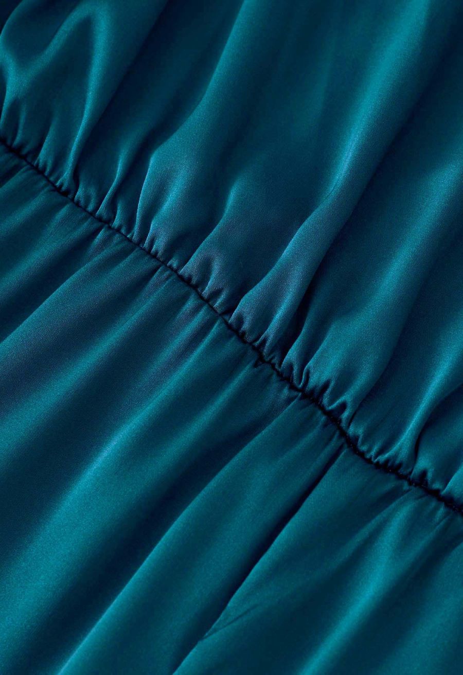 Halter Neck Cutout Satin Playsuit in Teal