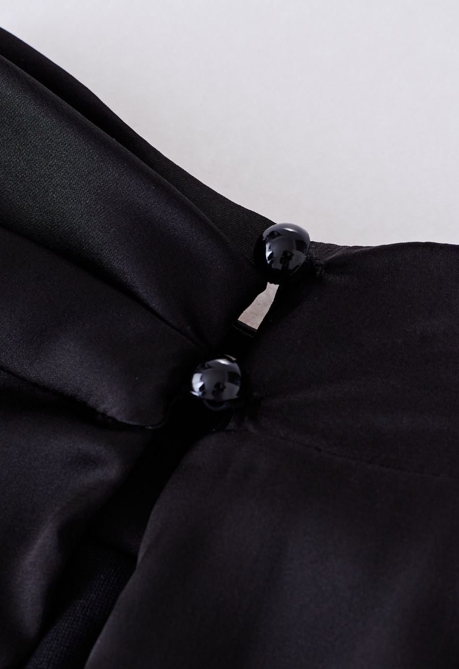 Satin Asymmetric Ruched Neckline Sleeveless Playsuit in Black