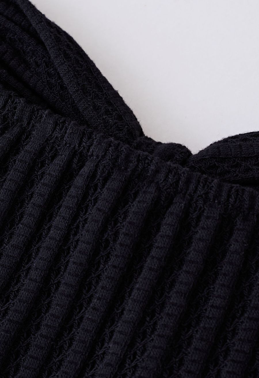 Front Knot Off-Shoulder Crop Top in Black