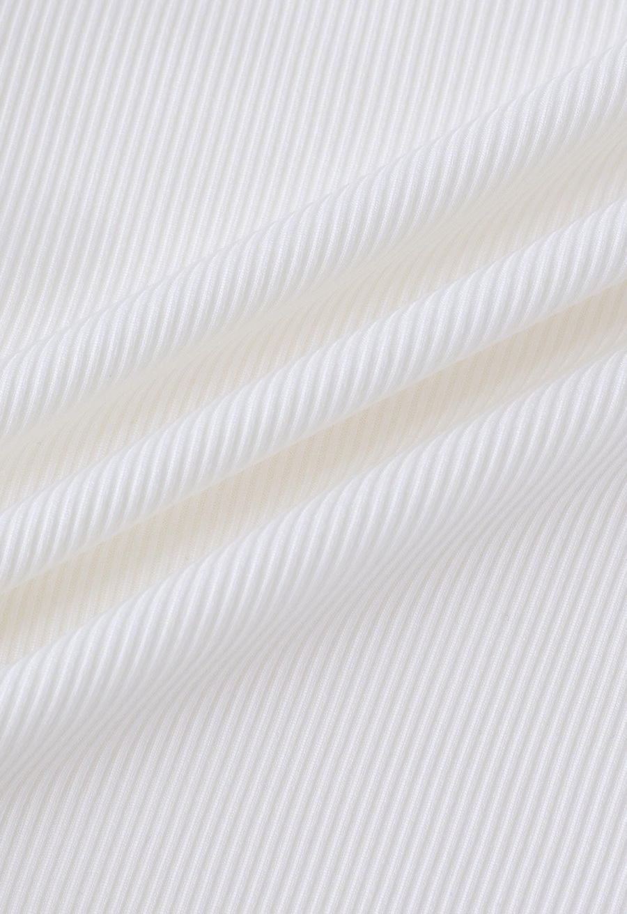 Drawstring Faux-Wrap Ruffle Sleeveless Top in White
