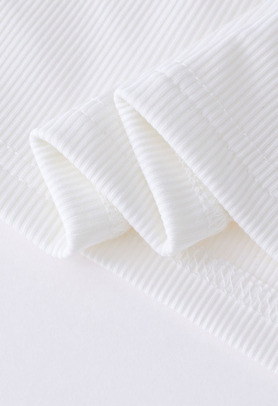 Drawstring Faux-Wrap Ruffle Sleeveless Top in White