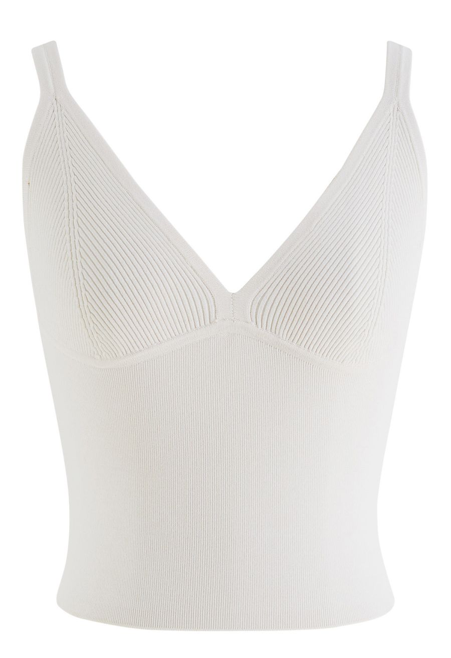 V-Neck Rib Cami Crop Top in Ivory