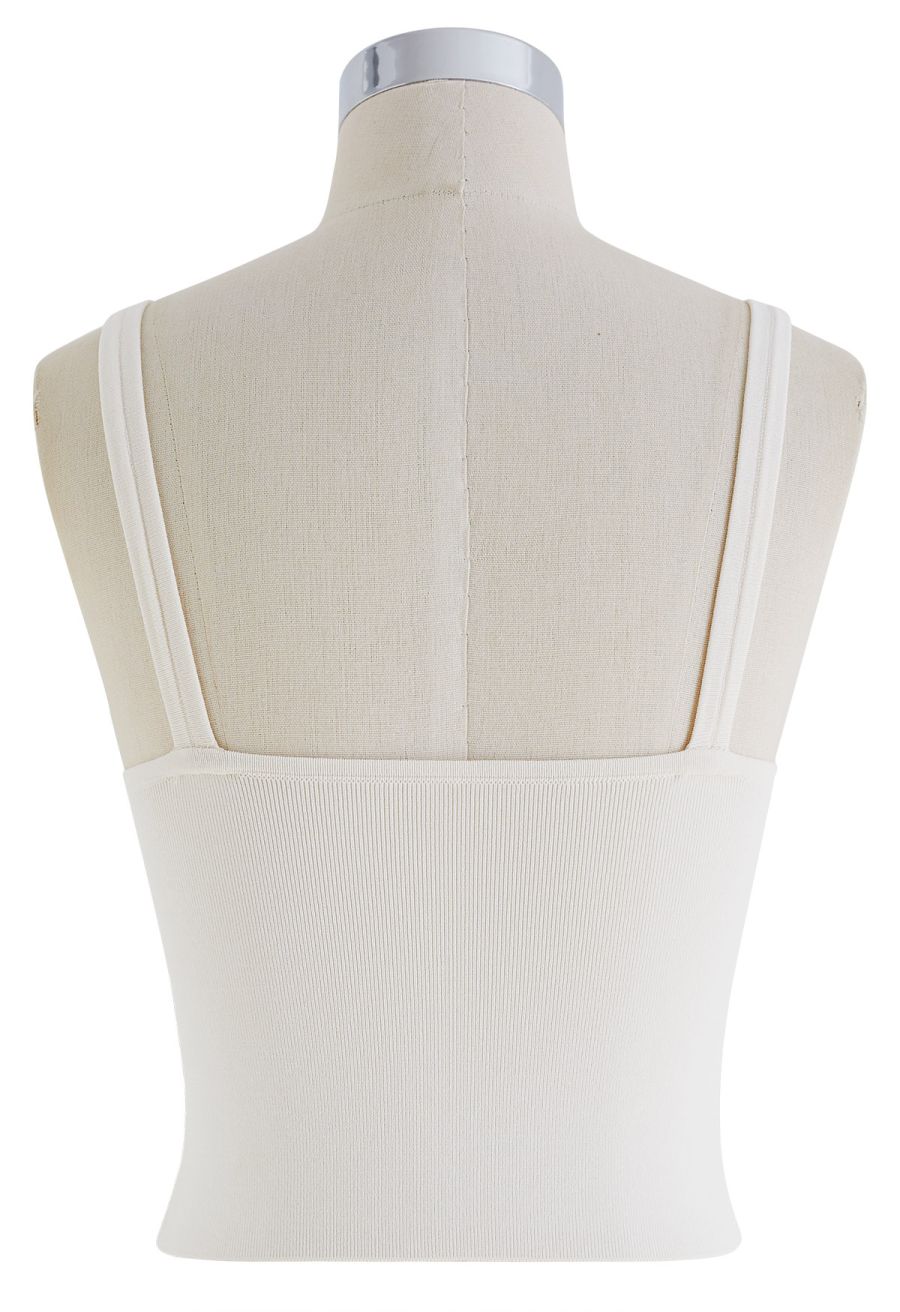 V-Neck Rib Cami Crop Top in Ivory