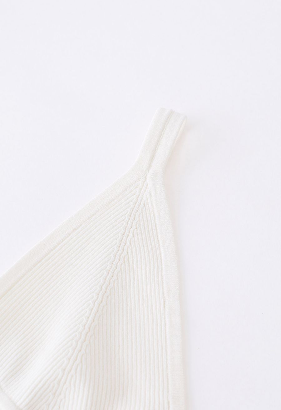 V-Neck Rib Cami Crop Top in Ivory