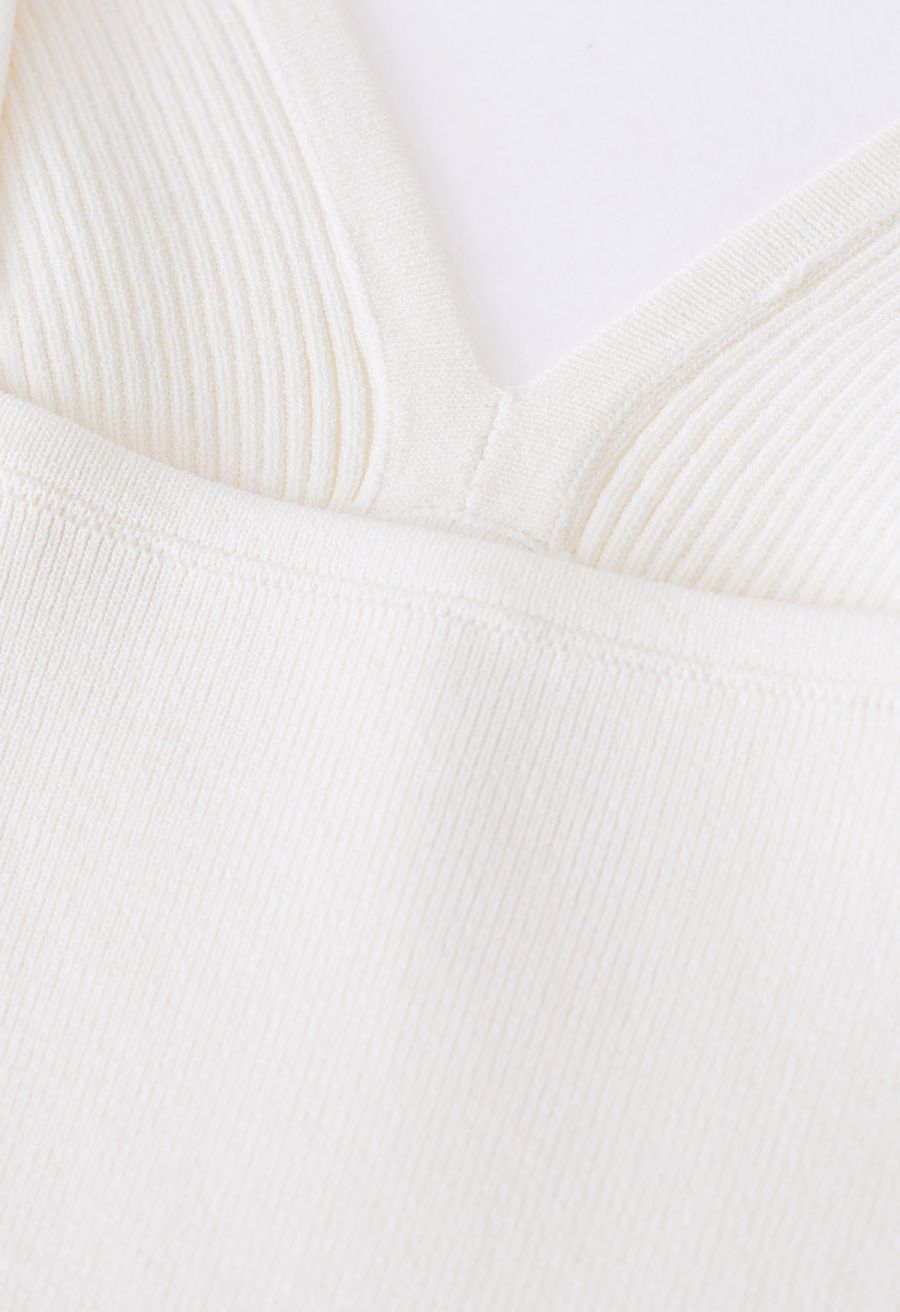 V-Neck Rib Cami Crop Top in Ivory