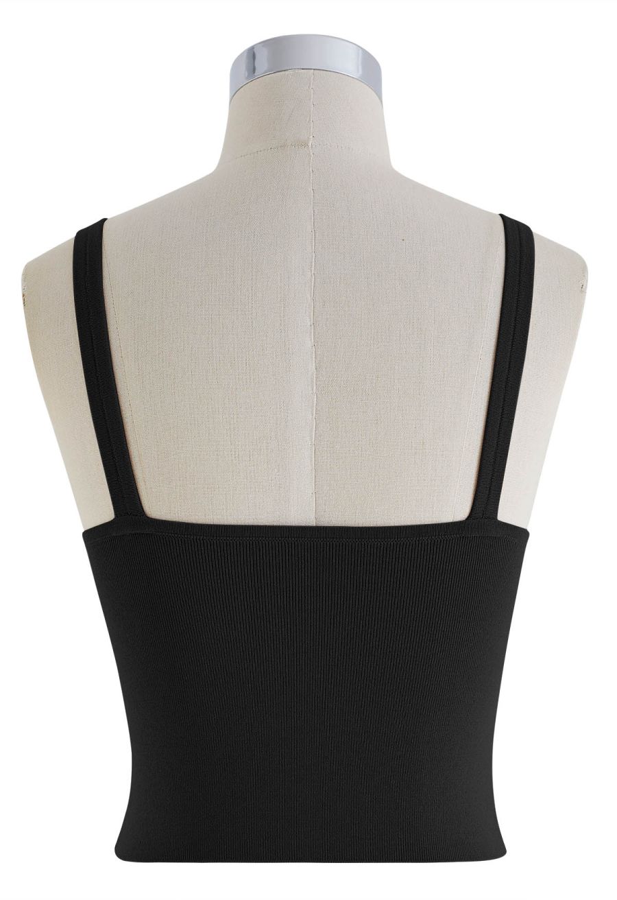 V-Neck Rib Cami Crop Top in Black