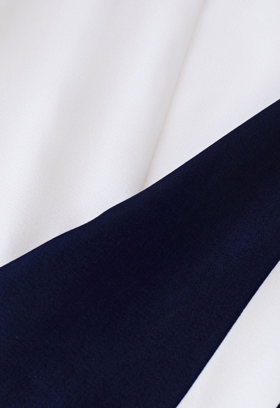 Contrast Stripe Flower Choker Wrap Top in Navy