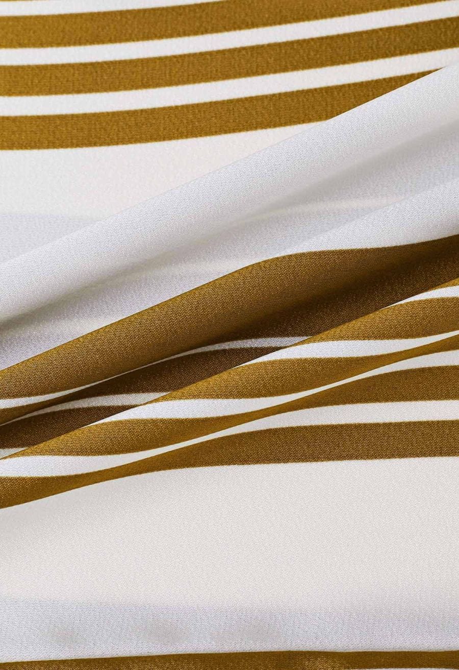 Contrast Stripe Flower Choker Wrap Top in Mustard