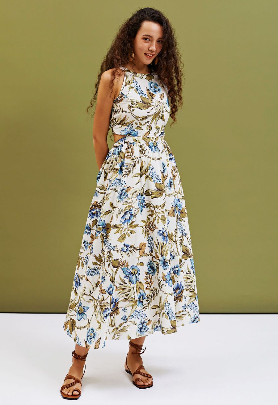 Summer Garden Printed Halter Neck Maxi Dress