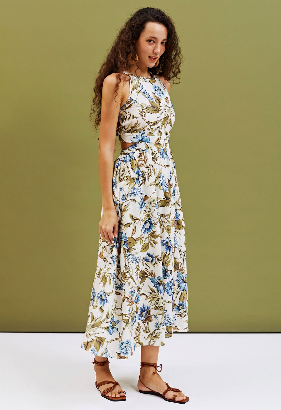 Summer Garden Printed Halter Neck Maxi Dress