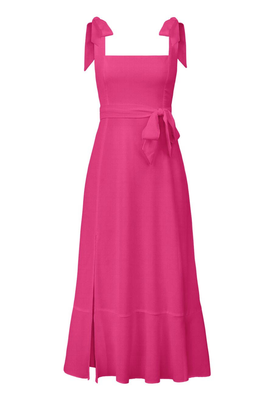 Ruffle Hem Tie-Shoulder Cami Dress in Hot Pink
