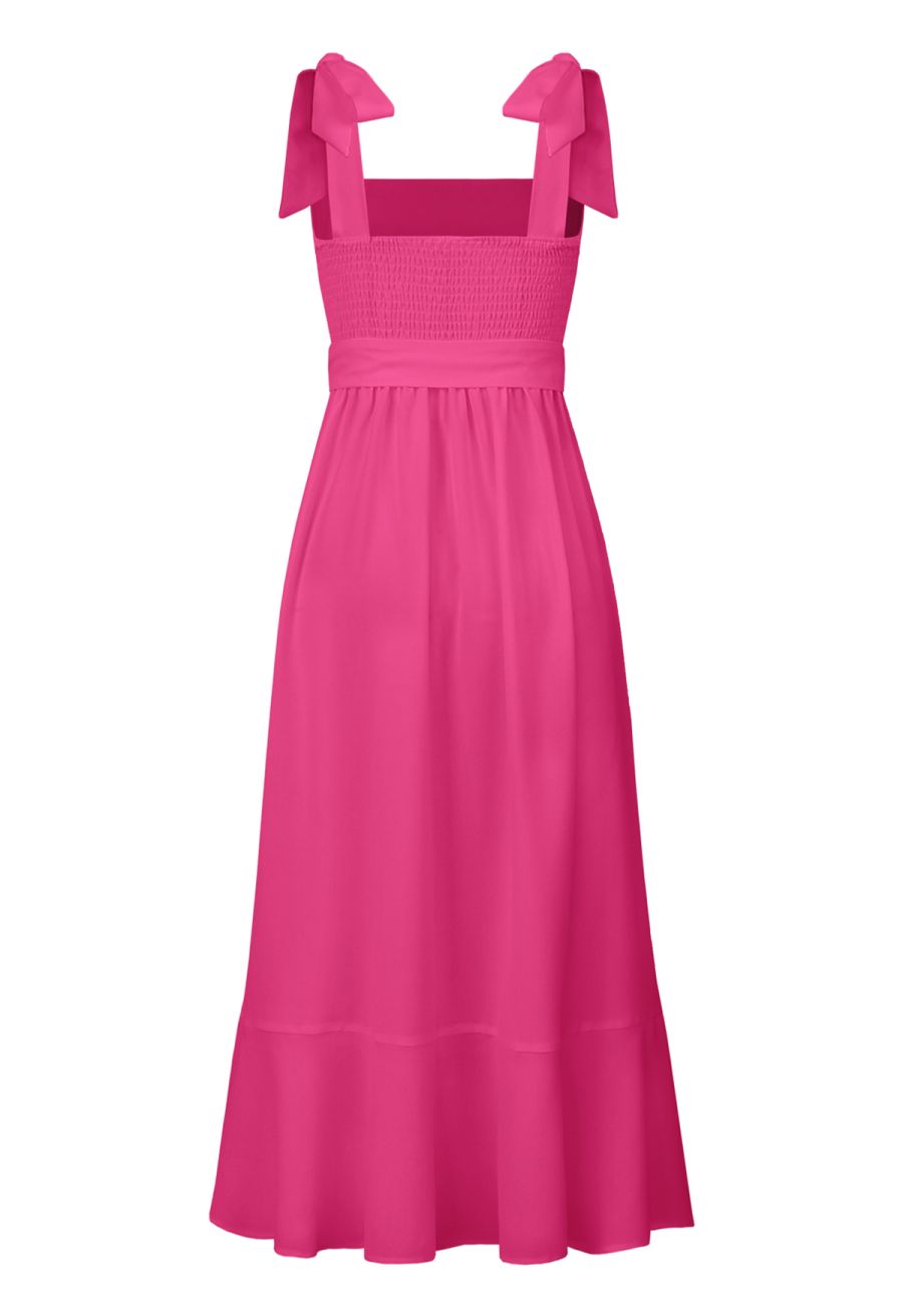 Ruffle Hem Tie-Shoulder Cami Dress in Hot Pink