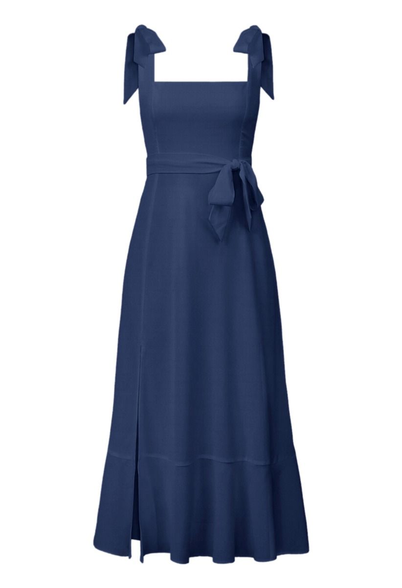 Ruffle Hem Tie-Shoulder Cami Dress in Navy