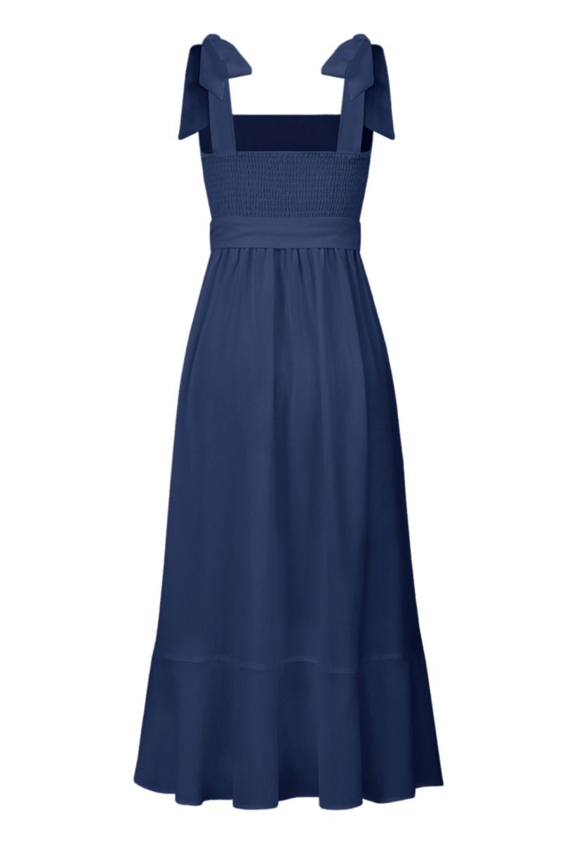Ruffle Hem Tie-Shoulder Cami Dress in Navy