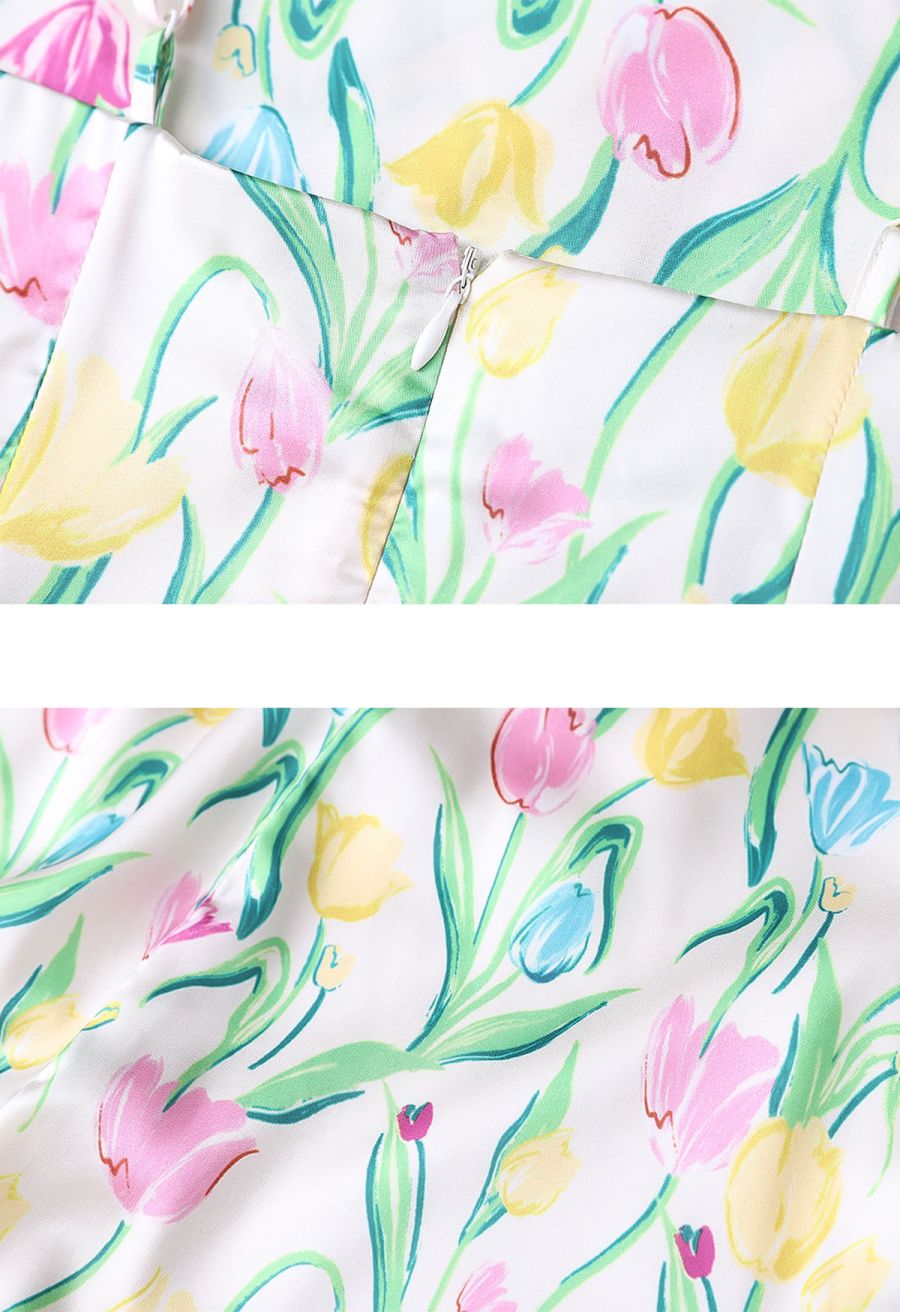 Watercolor Tulip Print Satin Cami Dress