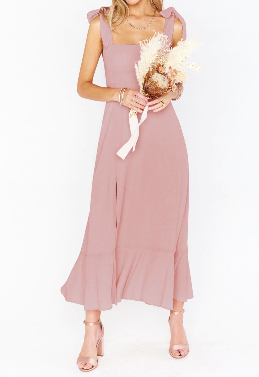 Ruffle Hem Tie-Shoulder Cami Dress in Pink