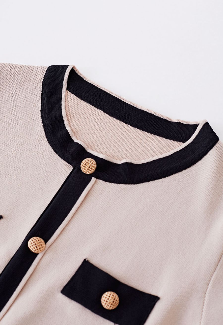Belted Contrast Color Pleated Knit Dress