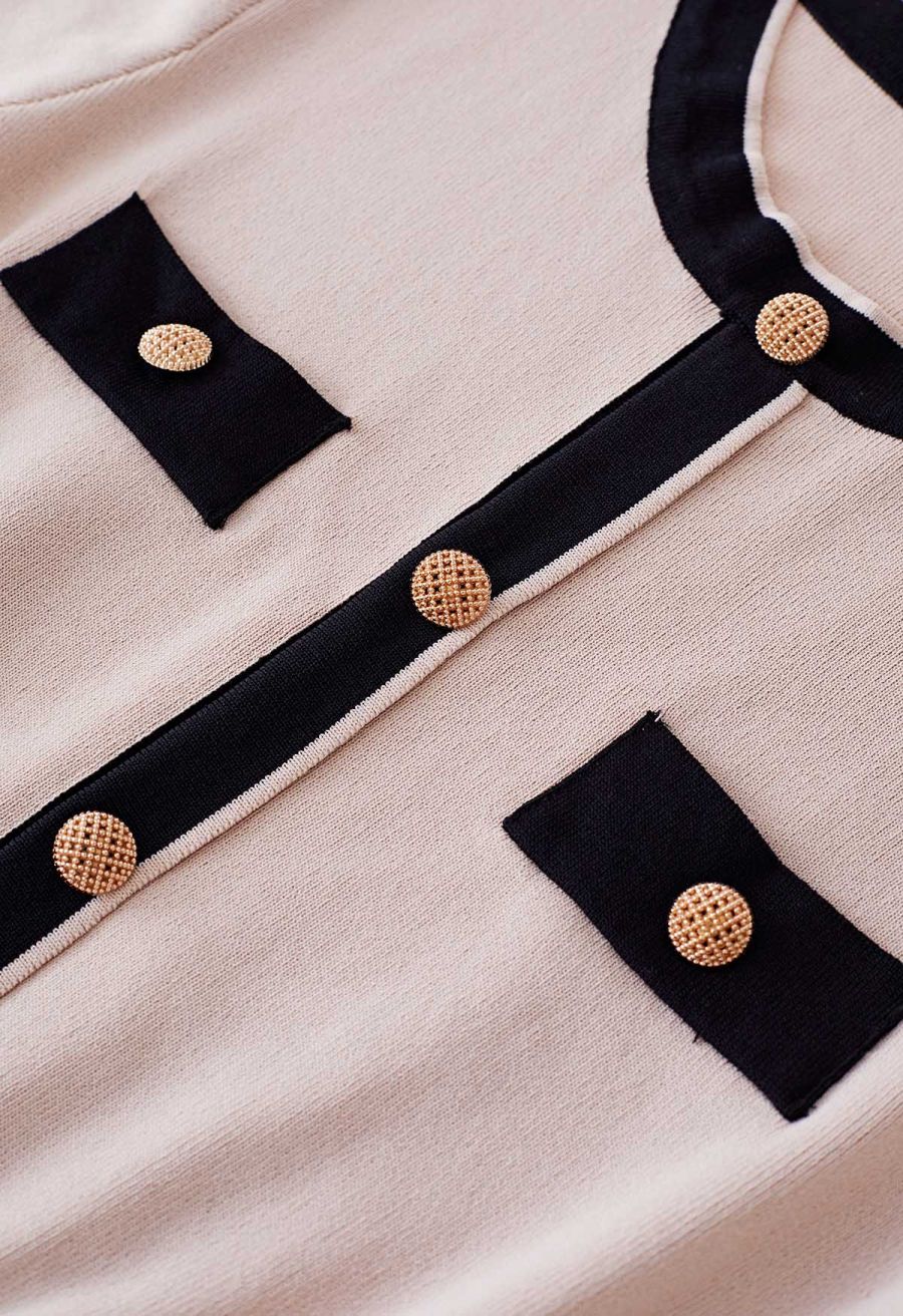 Belted Contrast Color Pleated Knit Dress