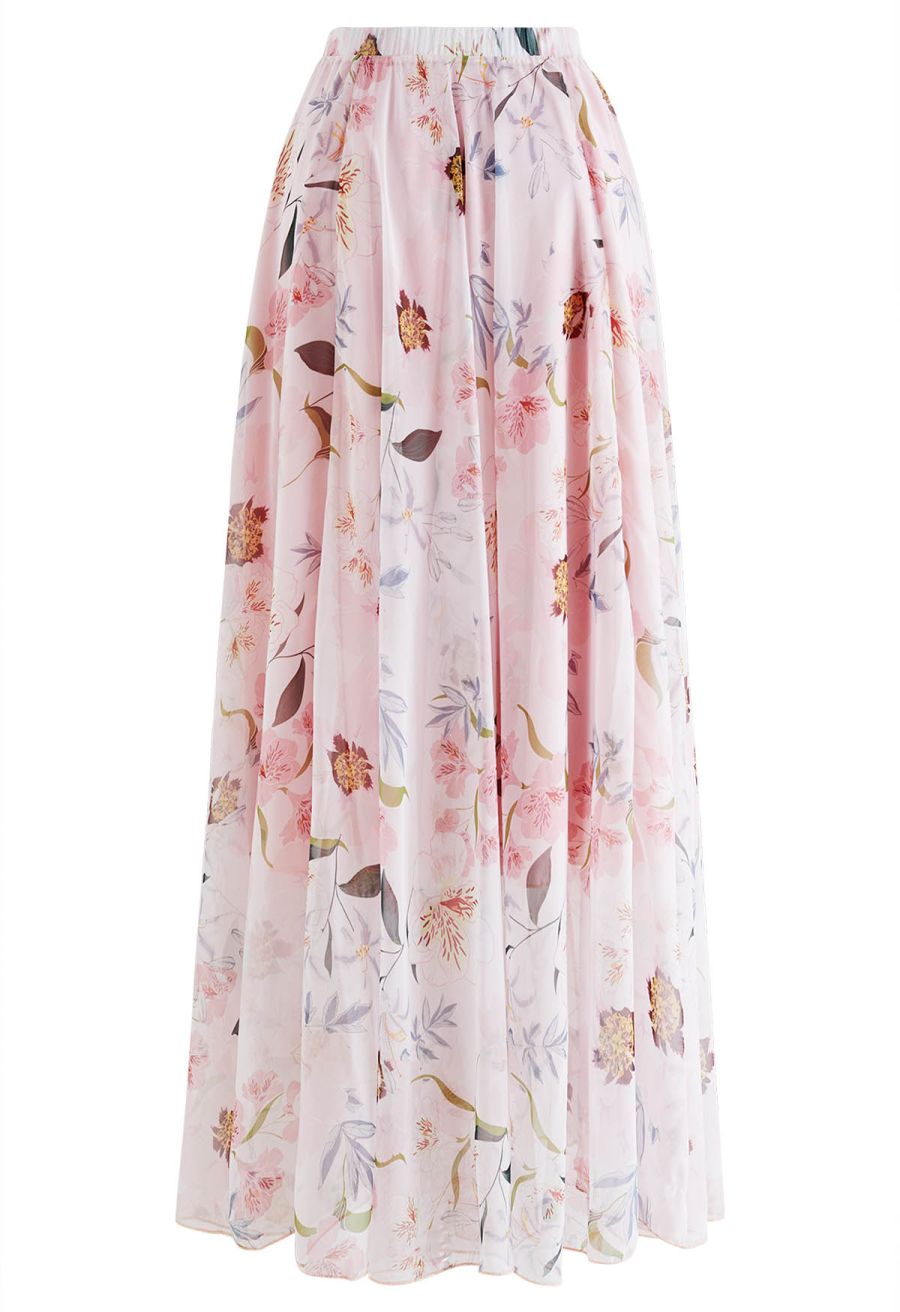 Blushing Blooms Chiffon Maxi Skirt