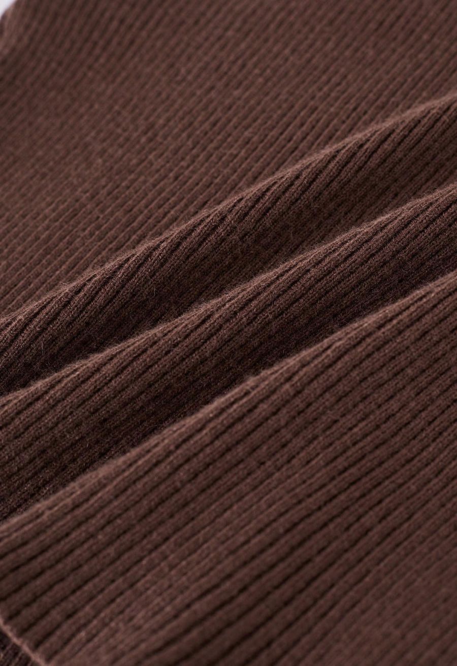 Criss Cross Straps Halter Knit Top in Brown