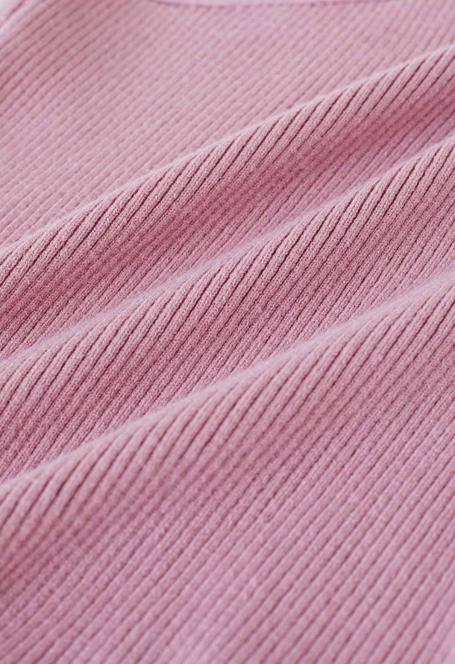 Criss Cross Straps Halter Knit Top in Pink