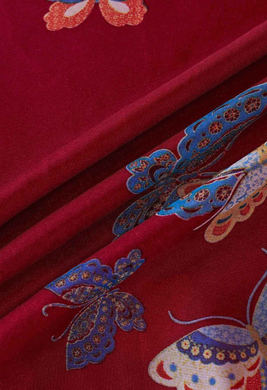 Vibrant Butterflies Print Chiffon Maxi Skirt