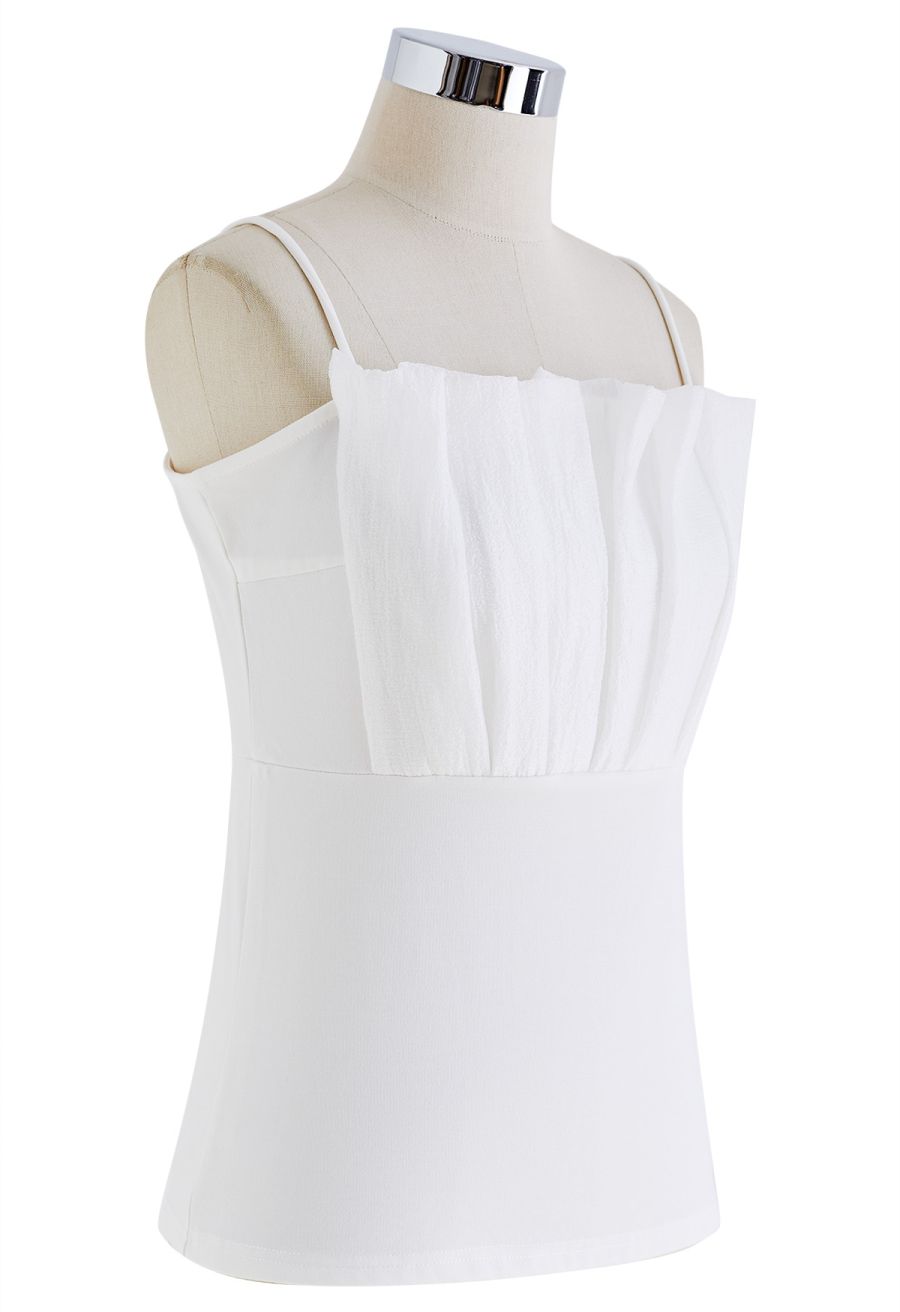 Pleated Front Cami Top in White