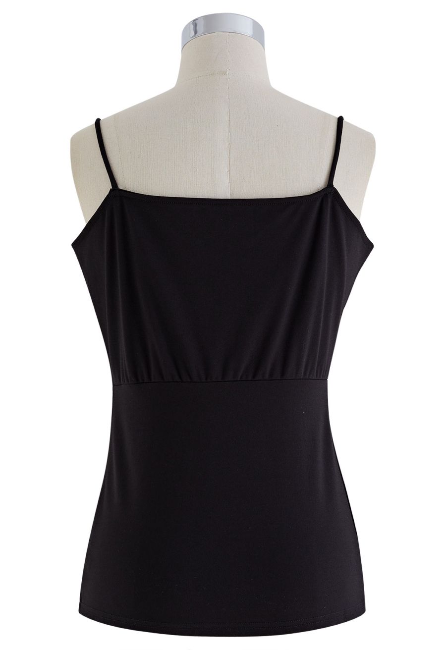 Pleated Front Cami Top in Black