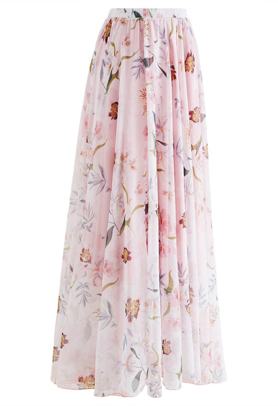 Blushing Blooms Chiffon Maxi Skirt