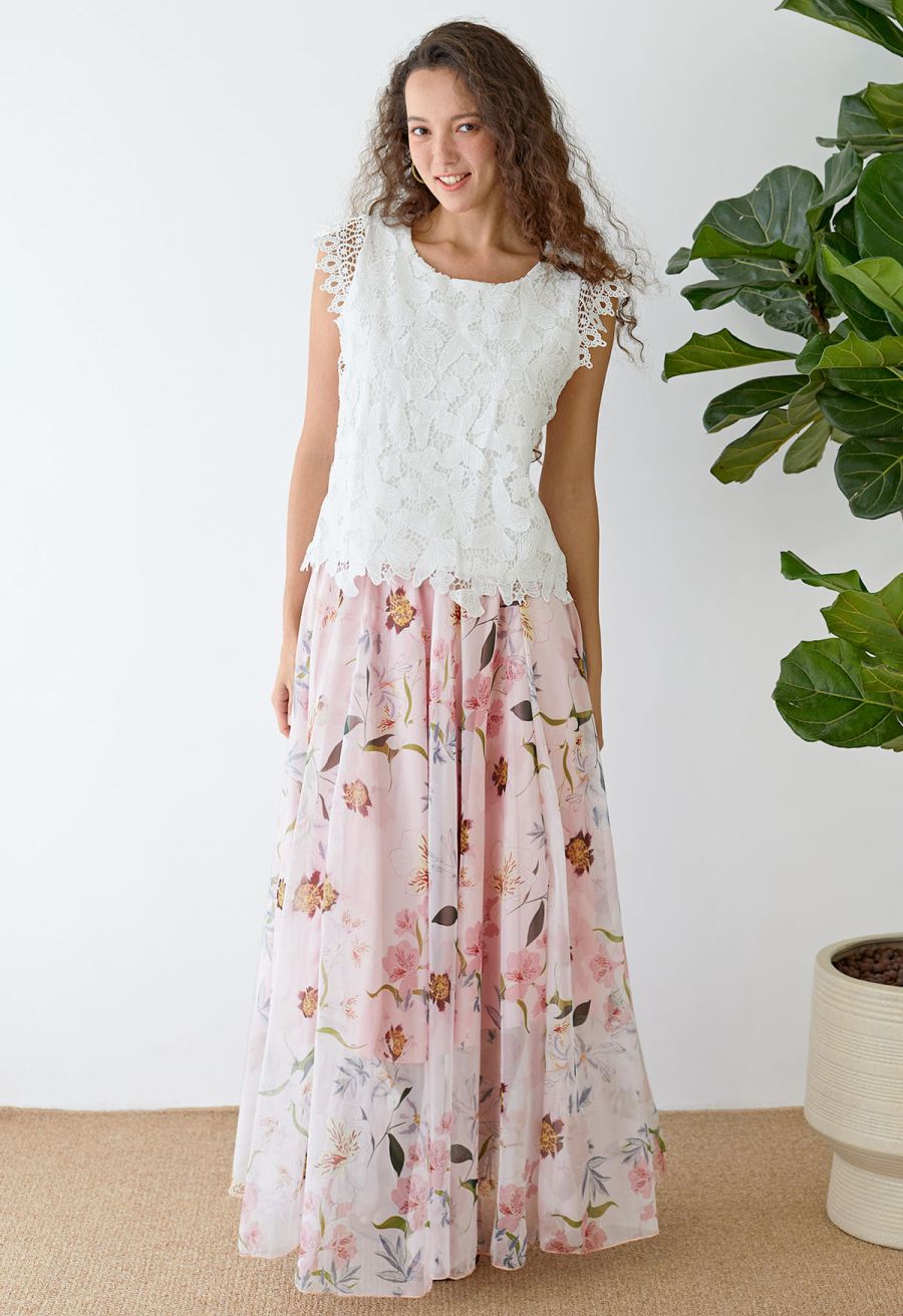 Blushing Blooms Chiffon Maxi Skirt