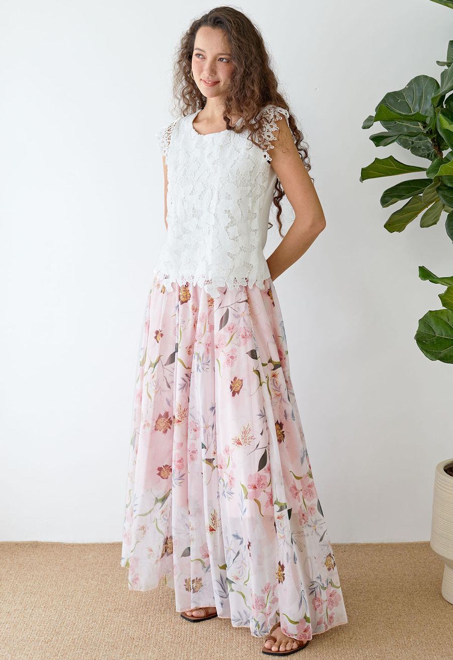 Blushing Blooms Chiffon Maxi Skirt