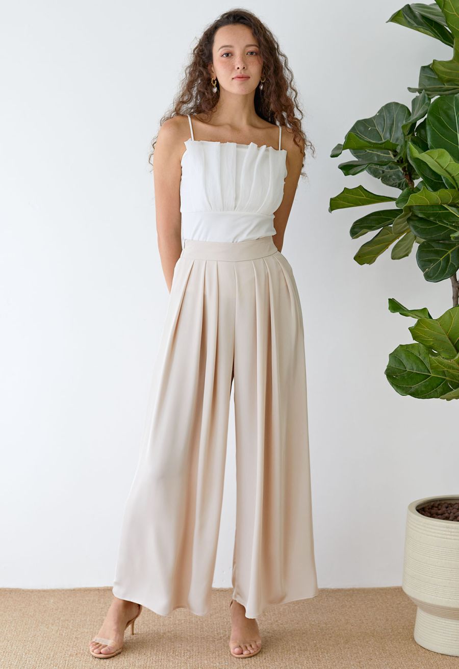 Pleated Front Cami Top in White