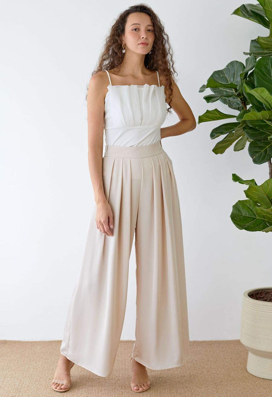 Pleated Front Cami Top in White