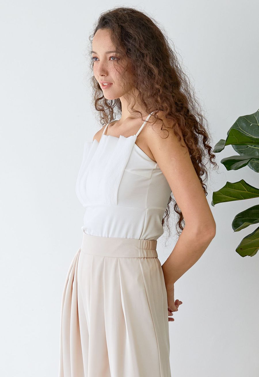 Pleated Front Cami Top in White