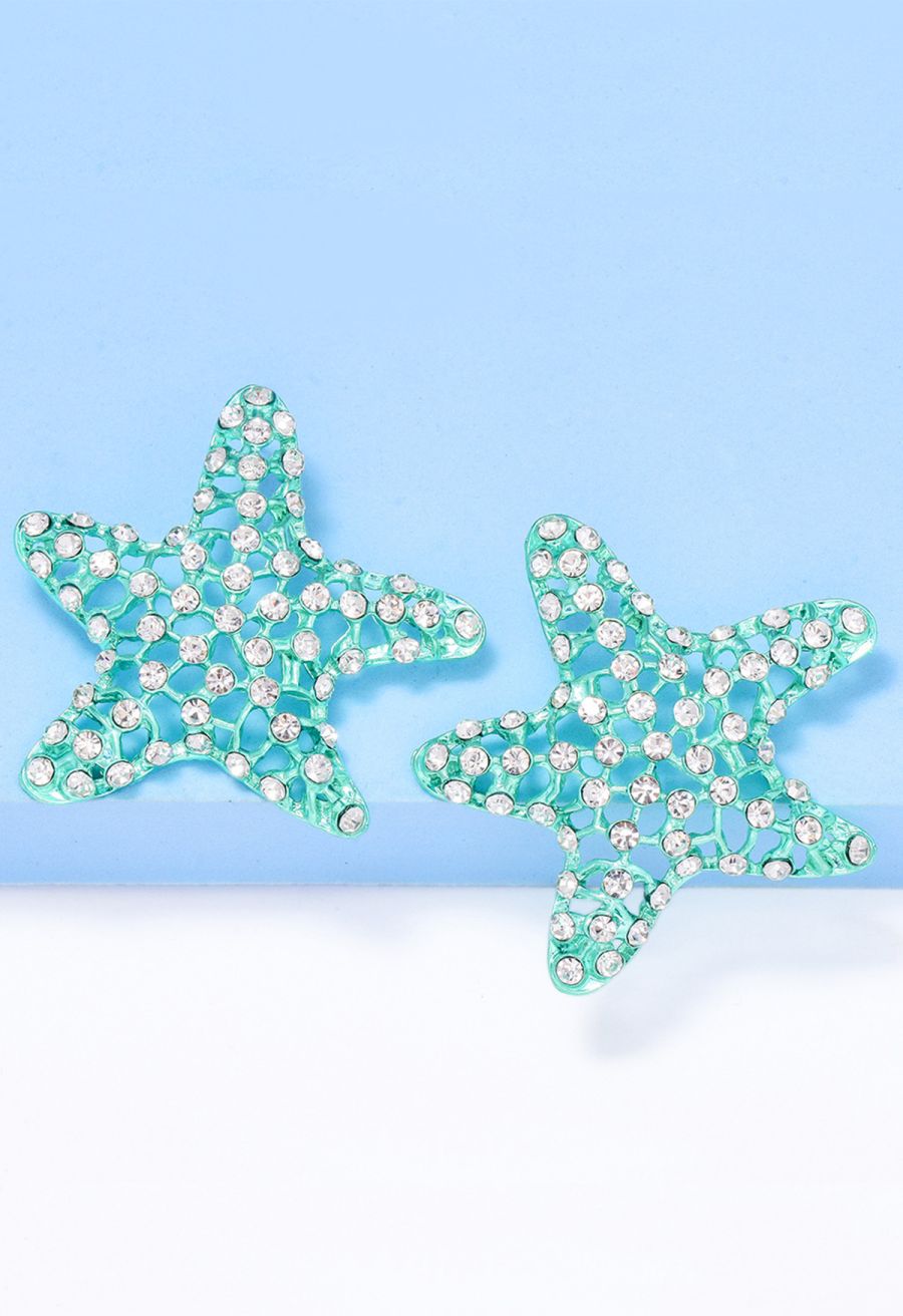 Starfish Hollow Out Zircon Earrings in Mint