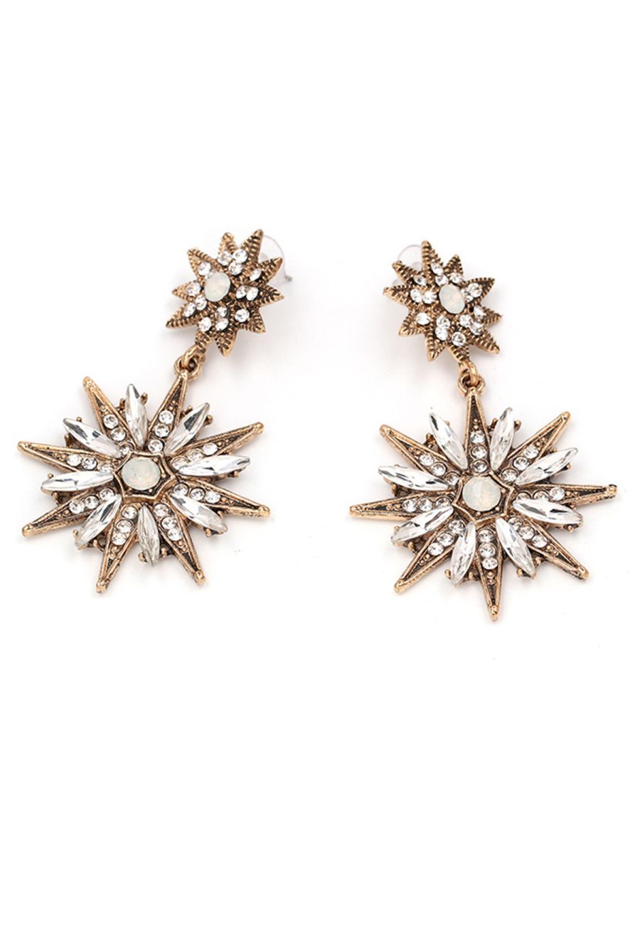 Metal Star Rhinestone Drop Earrings