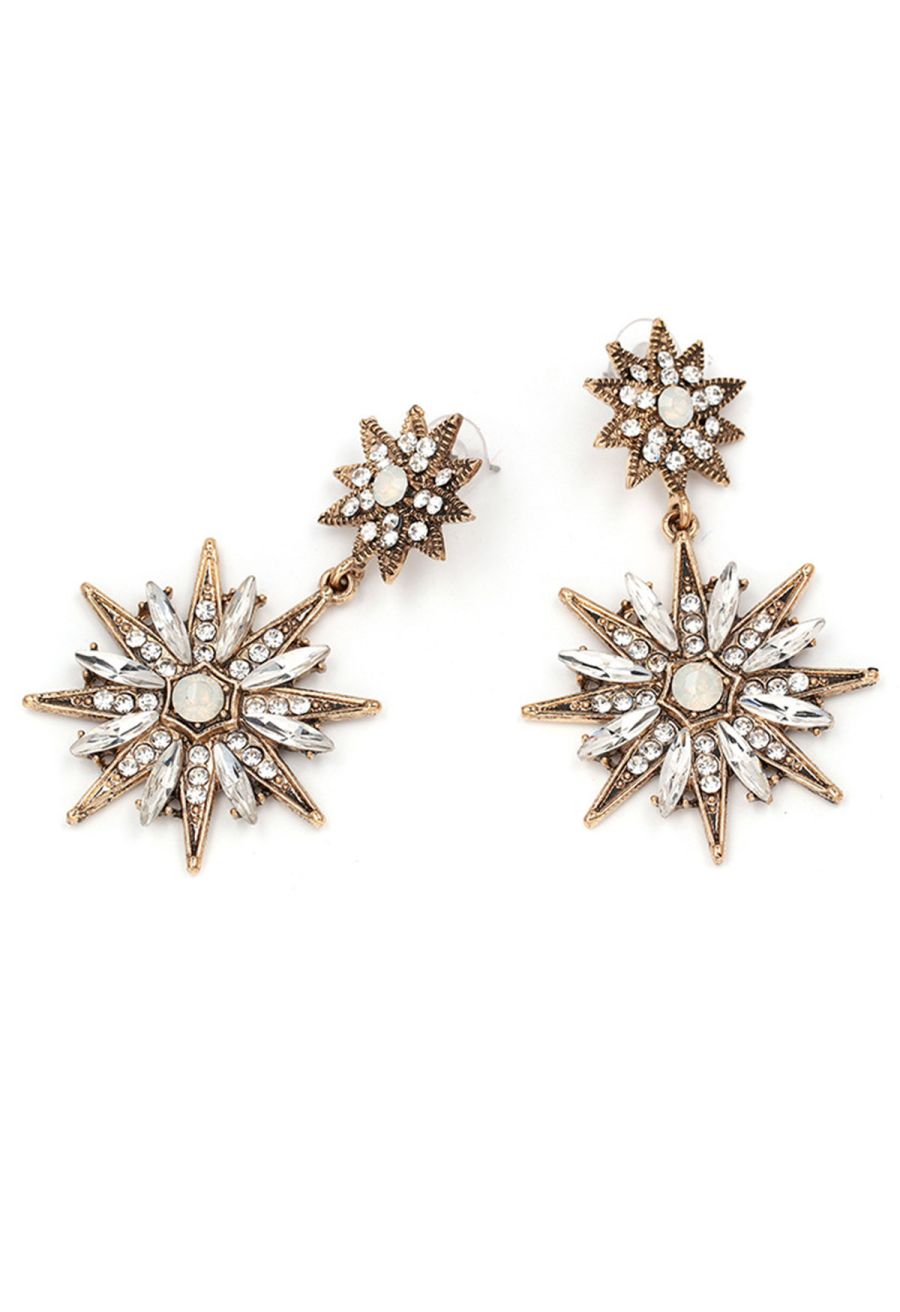 Metal Star Rhinestone Drop Earrings