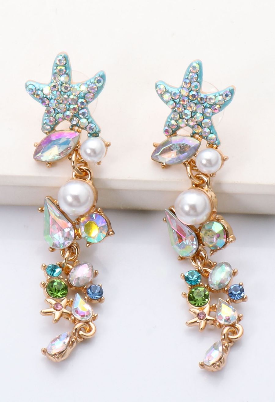 Laser Glam Starfish Rhinestone Drop Earrings